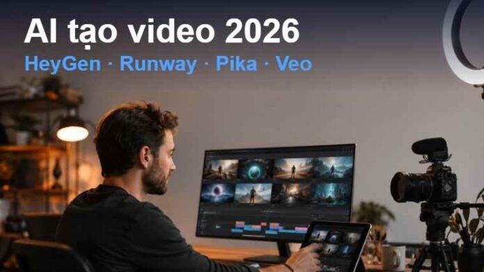 AI tạo video 2026 với HeyGen, Runway và Pika trong studio