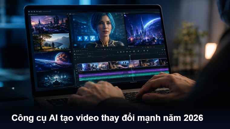 AI tạo video 2026: HeyGen, Runway, Pika so sánh 1 Dòng thời gian AI tạo video trên màn hình laptop
