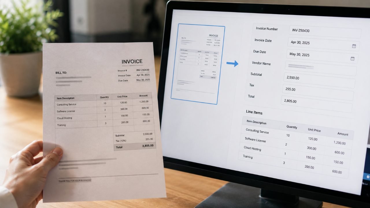 AI bóc tách dữ liệu từ hoá đơn vào bảng tính