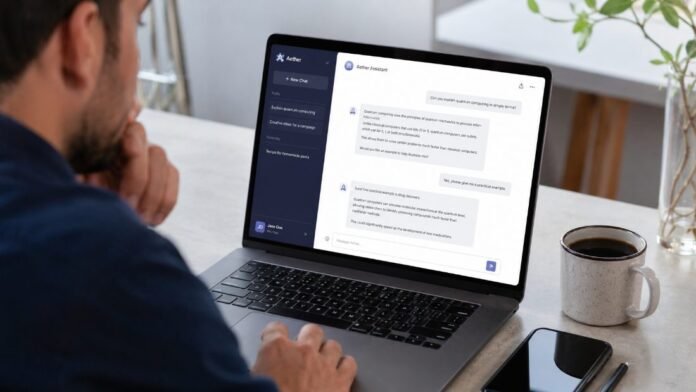 Người dùng laptop hiển thị giao diện trò chuyện ChatGPT, minh hoạ ChatGPT là gì