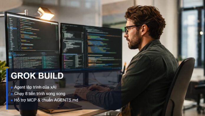 Grok Build hiển thị trên màn hình lập trình viên