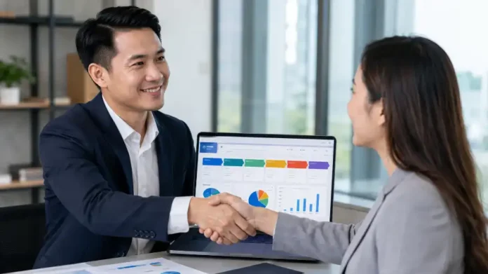 AI cho sale B2B — đội kinh doanh họp với pipeline CRM