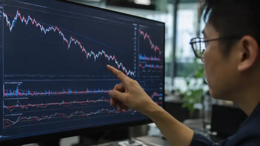 Cận cảnh biểu đồ giá AI đi xuống trên màn hình thể hiện chi phí token giảm