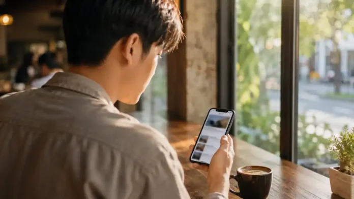 Người dùng đọc tin bằng AI chatbot trên điện thoại