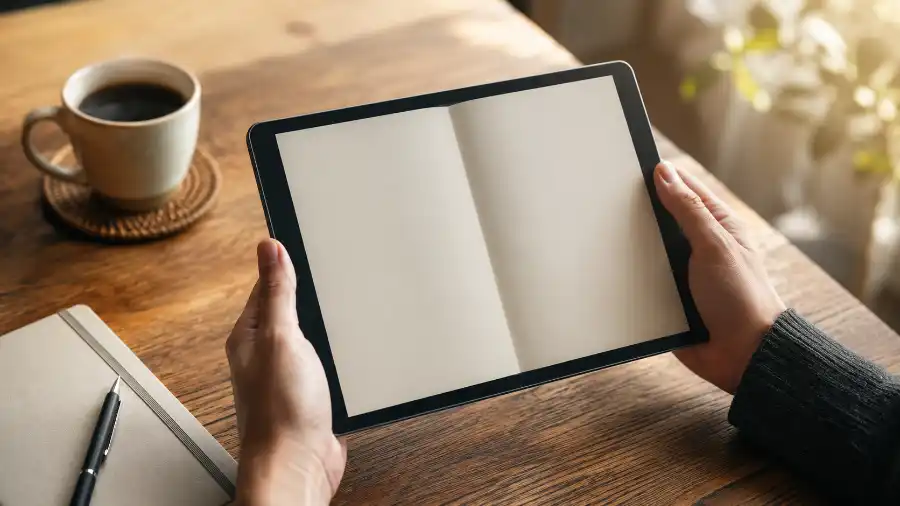 Cận cảnh đọc ebook AI trên máy tính bảng