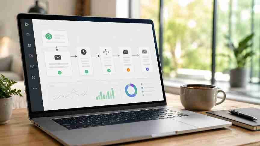 Sơ đồ automation email marketing trên laptop