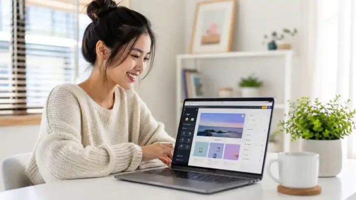 Creator Việt tạo trang đích với Kit Landing Page trên laptop