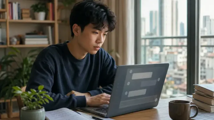 Kỹ năng AI — sinh viên Việt học AI trên laptop bên cửa sổ buổi sáng