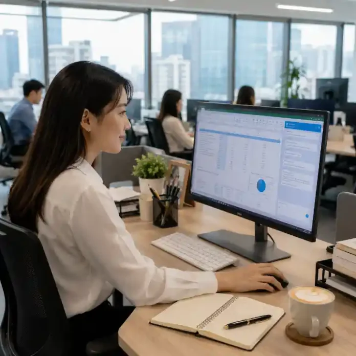 nhân viên văn phòng dùng AI agent với Office