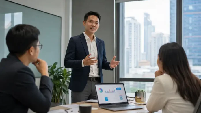 Founder Việt Nam thuyết trình pitch deck Gamma trước nhà đầu tư