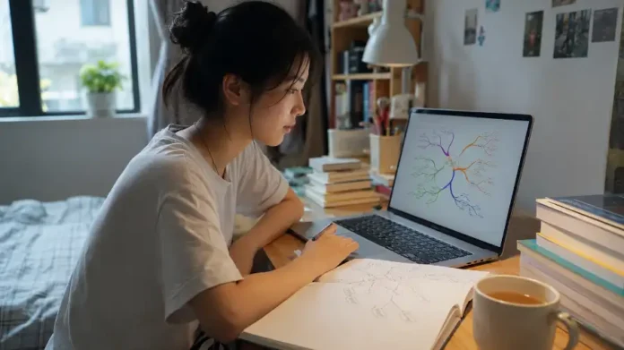 Sơ đồ tư duy AI — sinh viên Việt Nam học bằng bản đồ tư duy trên laptop