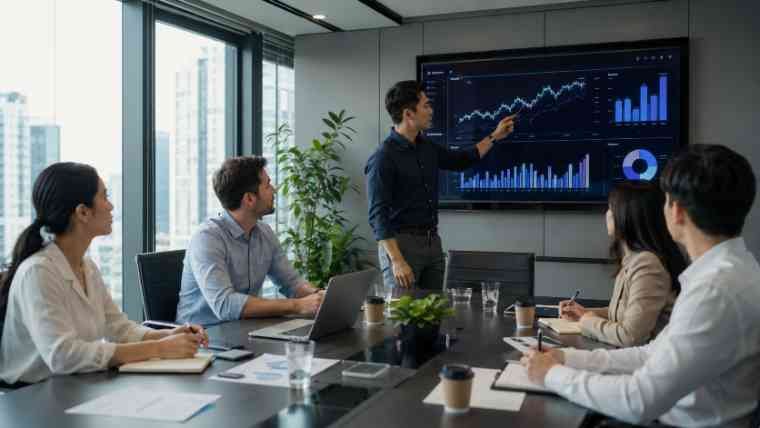 Nhịp AI tuần 22 — xu hướng AI (team họp với dashboard biểu đồ)