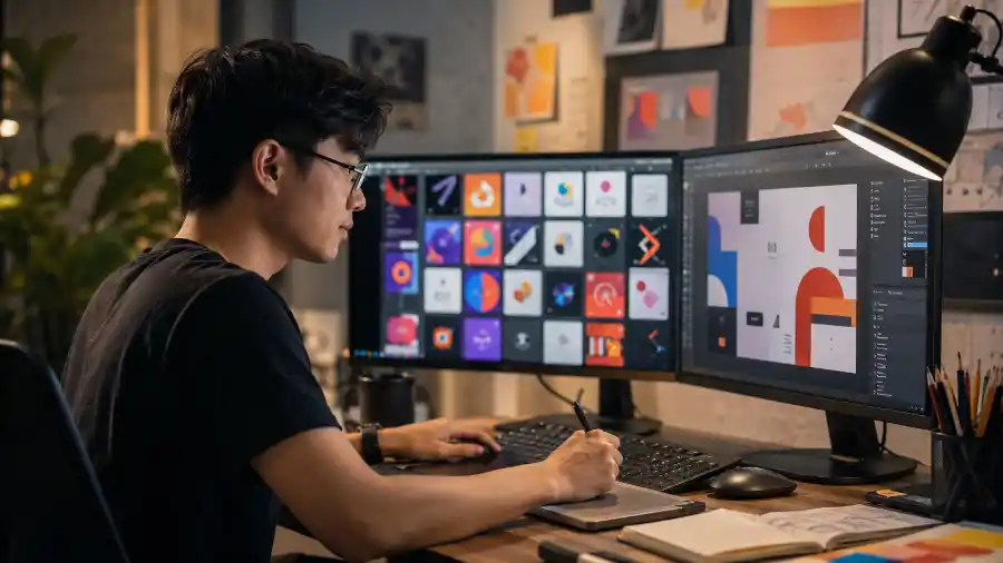 Nhịp AI tuần 24: nhà thiết kế Việt làm việc với công cụ AI trên hai màn hình