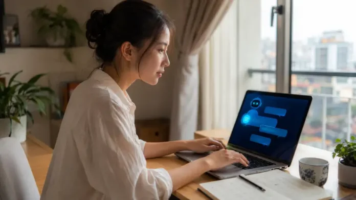 Cách viết prompt hiệu quả — người dùng Việt gõ câu lệnh AI trên laptop