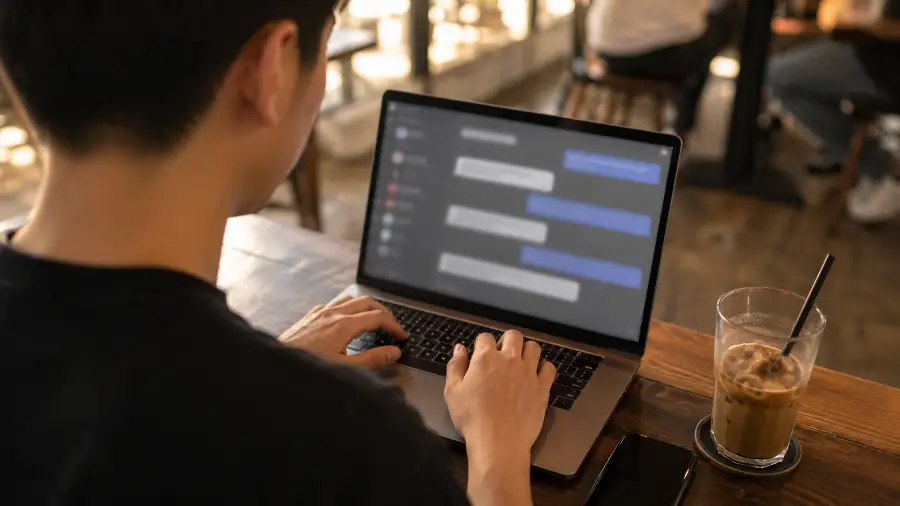 Cách viết prompt hiệu quả cho người mới dùng AI 1 Viết prompt hiệu quả — tay gõ câu lệnh trên laptop tại quán cà phê
