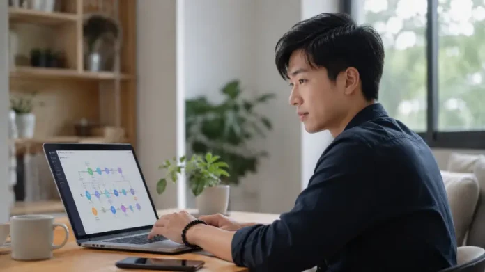 Freelancer Việt làm agency AI với laptop dashboard tự động hóa