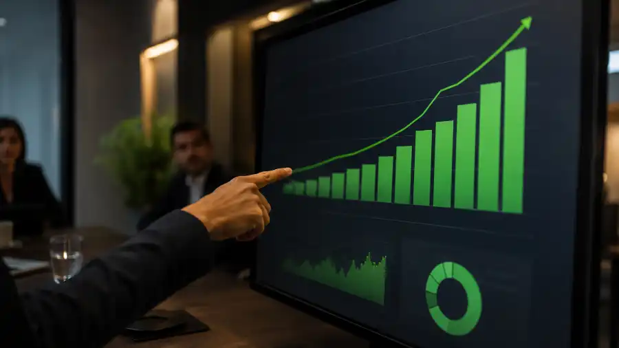 Microsoft chi 2,5 tỷ USD cho cuộc đua triển khai AI 1 Biểu đồ tăng trưởng dịch vụ triển khai AI trên màn hình phòng họp