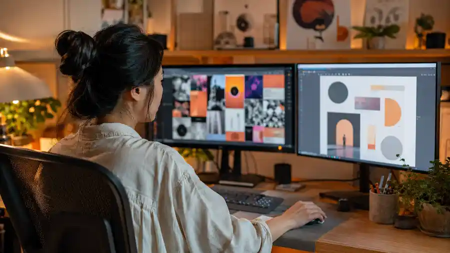 Nhịp AI tuần 27: designer Việt làm việc với công cụ tạo ảnh AI trên hai màn hình