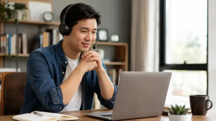 Freelancer làm việc với dịch vụ AI trực điện thoại cho doanh nghiệp nhỏ