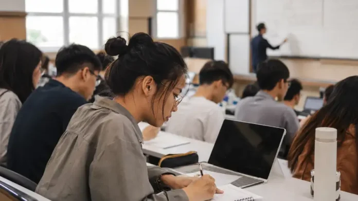 chuẩn đầu ra AI — sinh viên Việt Nam nghe giảng trong giảng đường