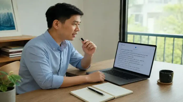 Người Việt dùng Gemini 3.5 Transcribe đọc chính tả trên laptop