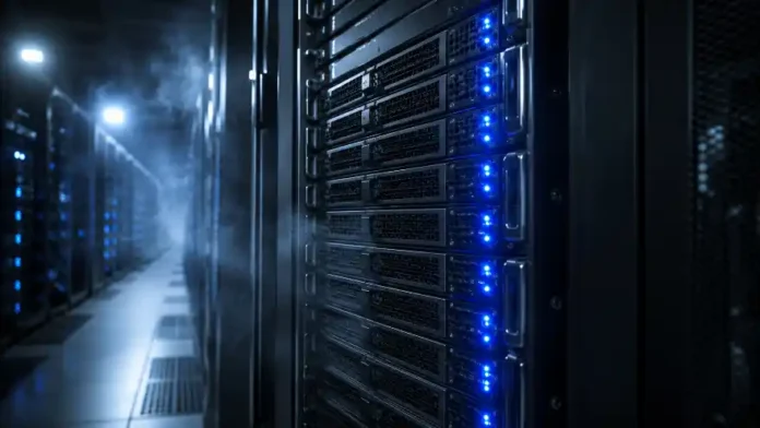 Tủ rack máy chủ chạy chip Groq 3 LPX trong trung tâm dữ liệu AI