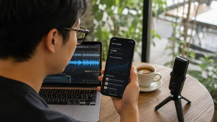 Kit podcast 2026: cách podcaster Việt xây audience từ 0 2 Kit podcast - theo dõi tăng trưởng người nghe podcast qua điện thoại