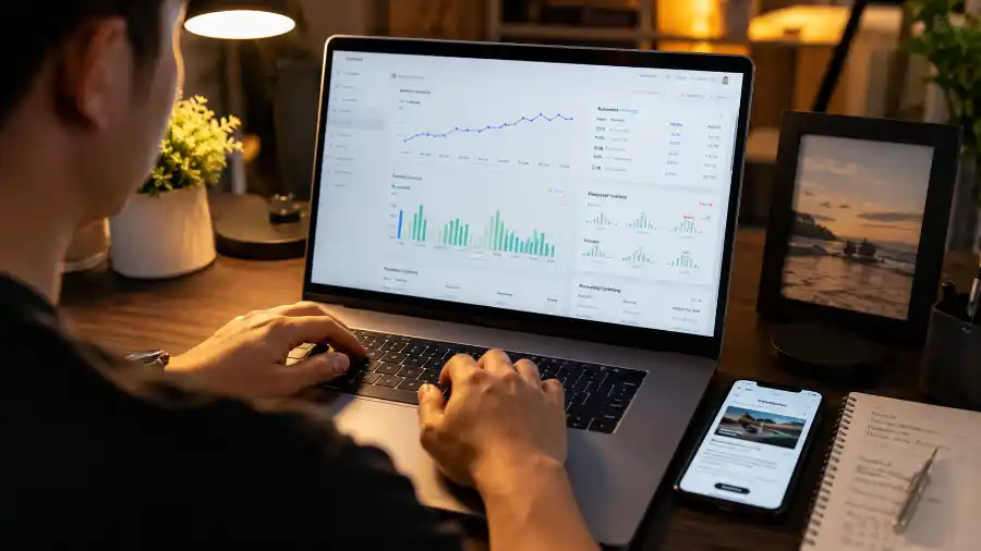 Màn hình bảng điều khiển email marketing hiển thị số liệu người đăng ký và doanh thu