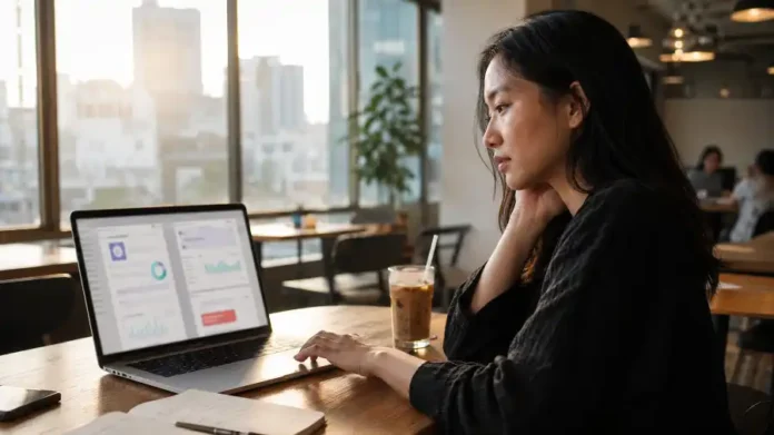 Creator Việt so sánh Kit vs Substack trên laptop tại không gian làm việc chung