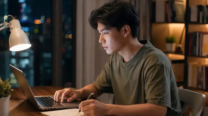 OpenAI Academy học AI miễn phí — nam thanh niên Việt Nam học online tại nhà buổi tối