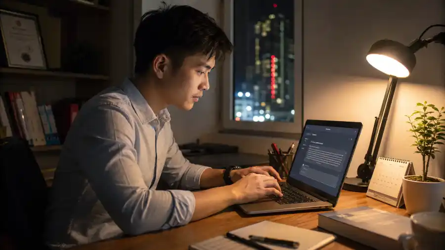 Prompt là gì? Cách viết prompt hiệu quả cho người mới 1 Prompt là gì - nhân viên văn phòng Việt gõ câu lệnh cho AI trên laptop