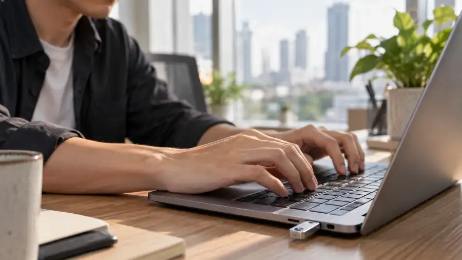Kỹ sư Việt Nam làm việc với công cụ AI an ninh mạng trên laptop