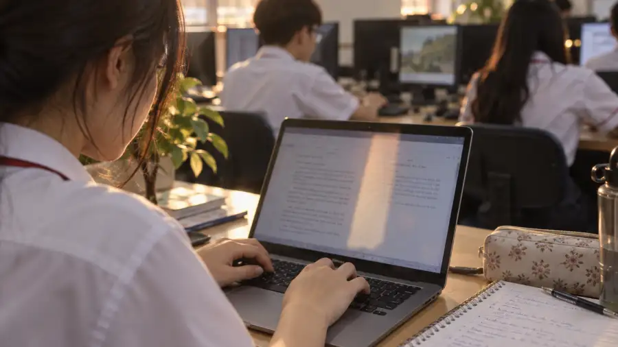 Giáo dục AI — học sinh thực hành trong phòng máy tính của trường