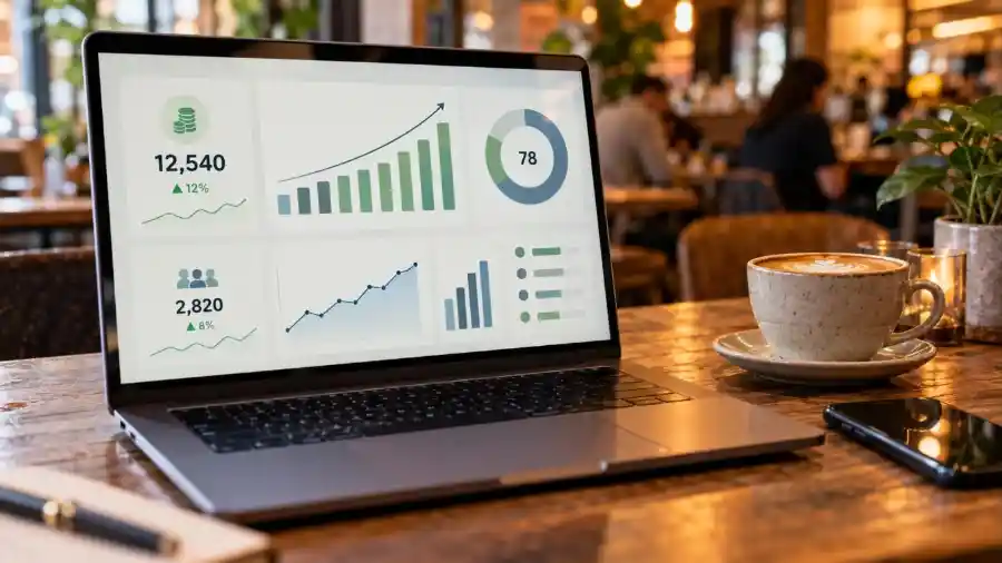 Bán giọng AI: ElevenLabs đã trả hơn 22 triệu USD 1 Màn hình laptop trong quán cà phê hiển thị bảng thống kê thu nhập khi bán giọng AI