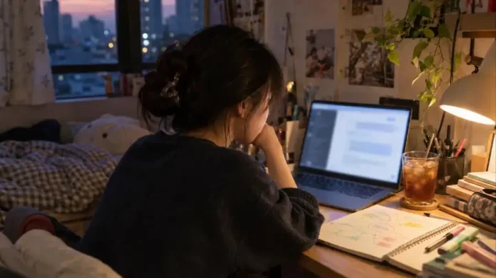 Chế độ học AI — sinh viên Việt Nam học cùng ChatGPT trong phòng ký túc xá buổi tối