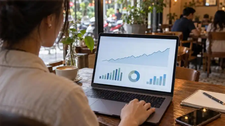 Màn hình bảng thu nhập khi làm dịch thuật AI tại quán cà phê